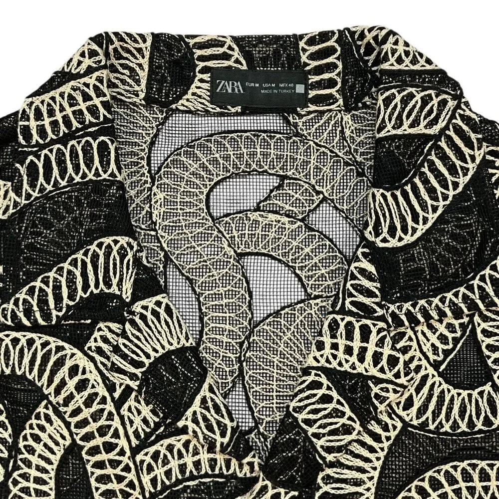 Zara Jacquard Shirt With Contrasting Details Top M Black Embroidery NEW - Picture 3 of 11